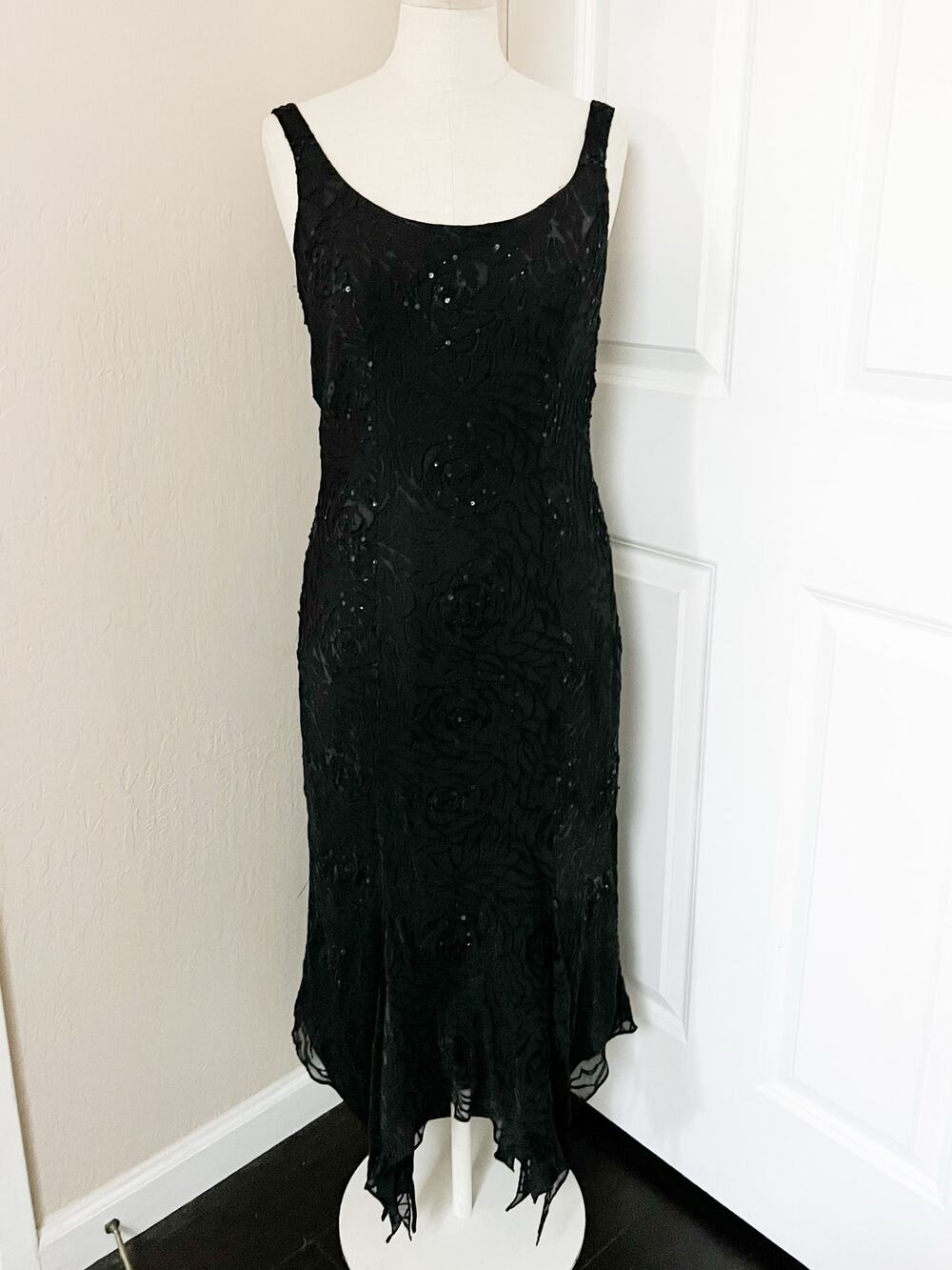 VTG Alex Evenings Beading Dress 6 Whimsigoth Witchy 90s Y2K Burnout Black Party